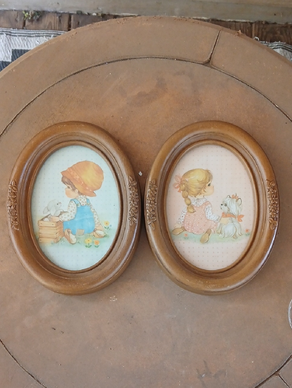 Homco Brown Oval Wall Frames with Pastel Nursery Prints